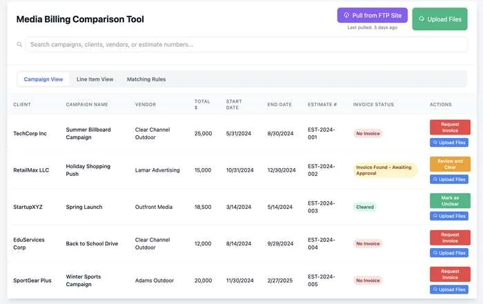 Media billing comparison tool