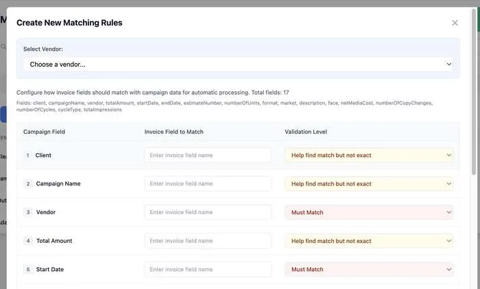 Data matching rules configuration