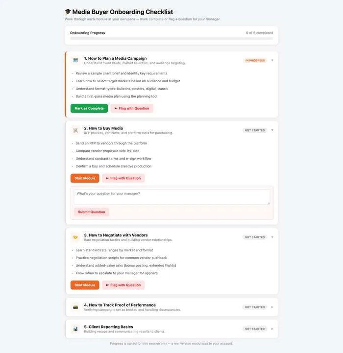 Media buyer onboarding checklist